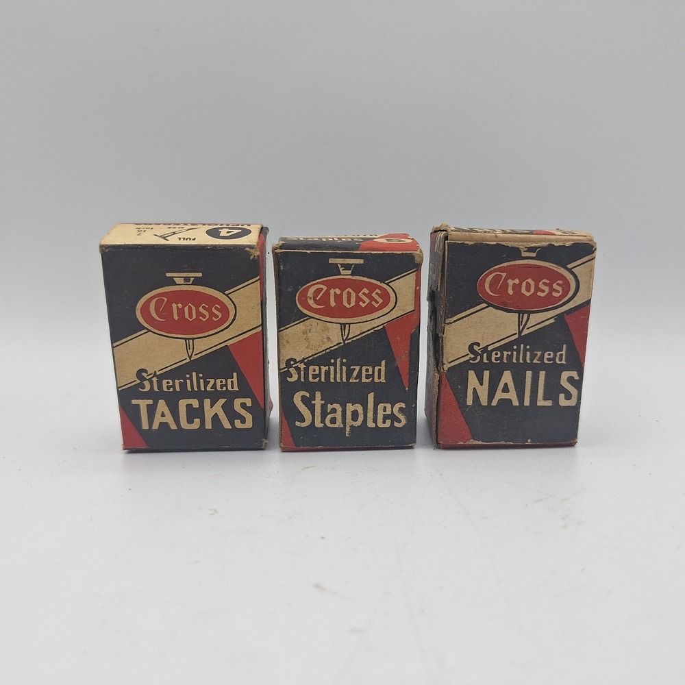 Vintage Cross Sterilized Upholsterers Tacks Staples Nails‎ Boxes Lot Empty Boxes